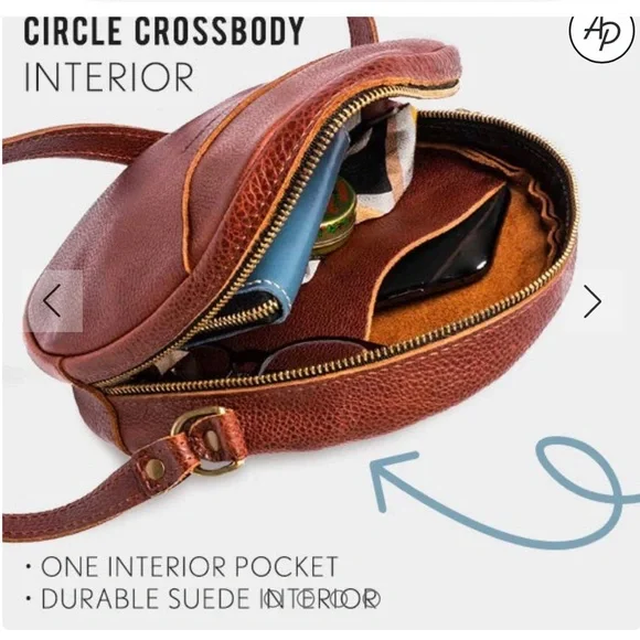 Like New 🍃 Portland Leather Green Circle Crossbody Bag - “large” 9 in size - Picture 4 of 11